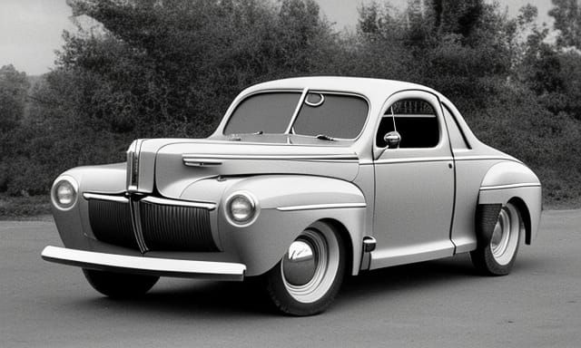 Futuristic flying 1944 ford coupe timemachine in space