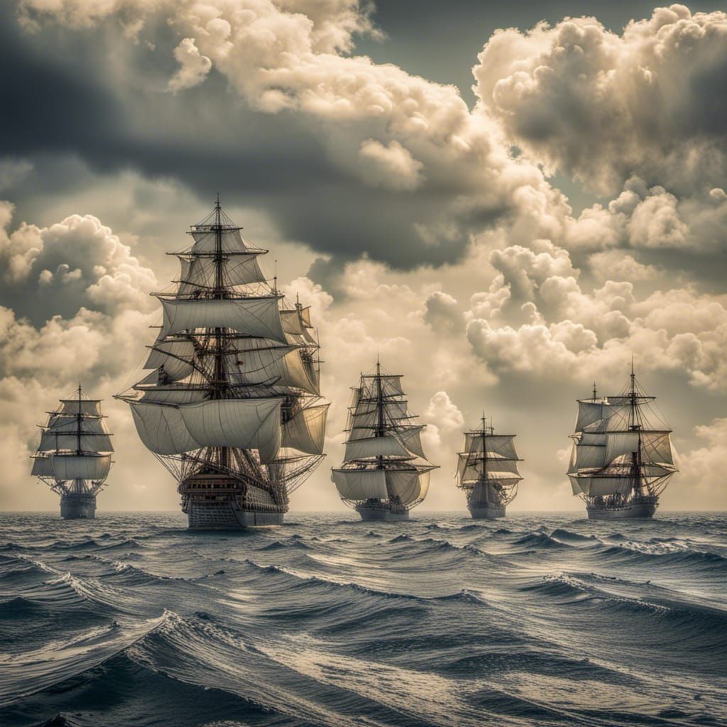 A fleet of east Indiamen round the Cape of Good Hope  by @John Leonard