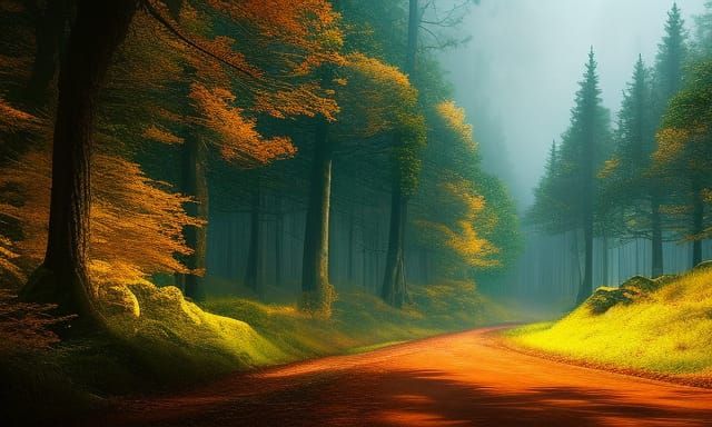 Road in a Yellow Wood 2 - AI Generated Artwork - NightCafe Creator