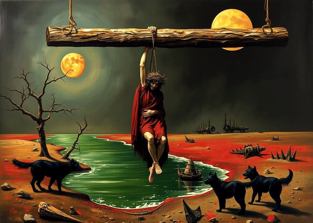 Dark Gothic Dystopian Scene in Acrylic