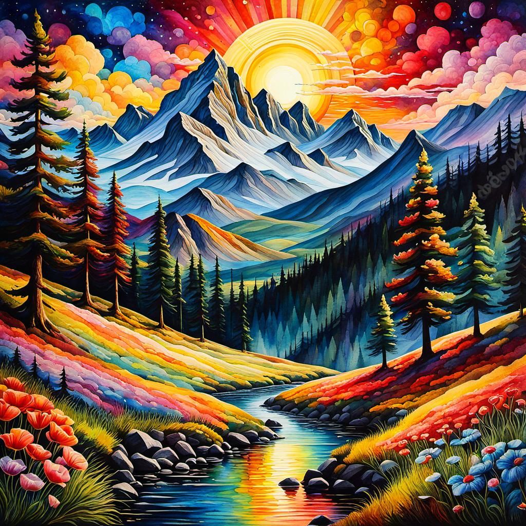 Rainbow colors cinematic 16k resolution masterpiece illustration painting consisting of oil, watercolors ...  by @nellochka