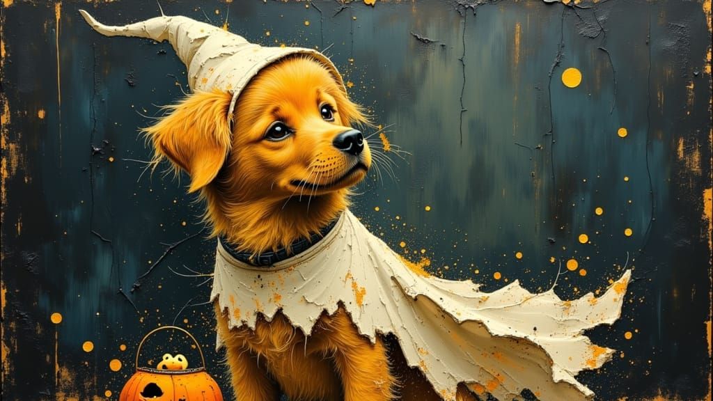 a dog dressed as a ghost for halloween  by @BrokenVisage