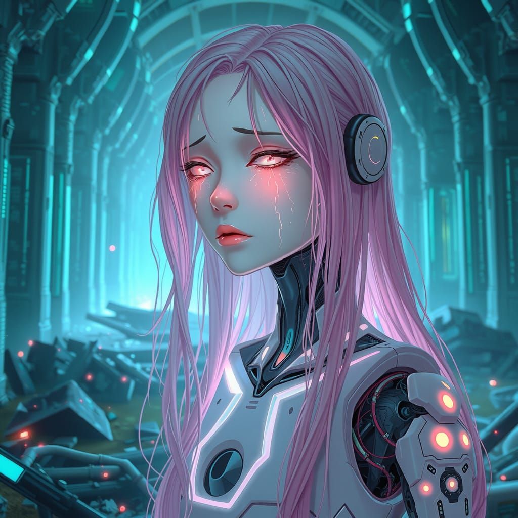 Sorrowful Android in Decaying Data Temple