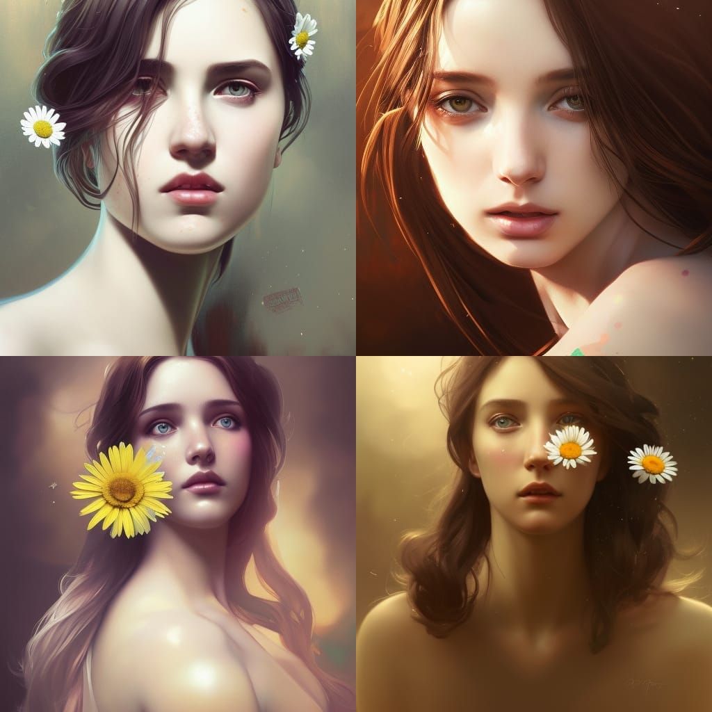 Girl with Daisy Flower