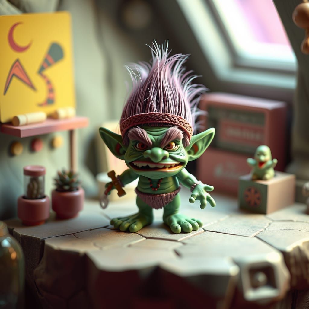 Scandinavian Troll in Vaporwave Bauhaus Style