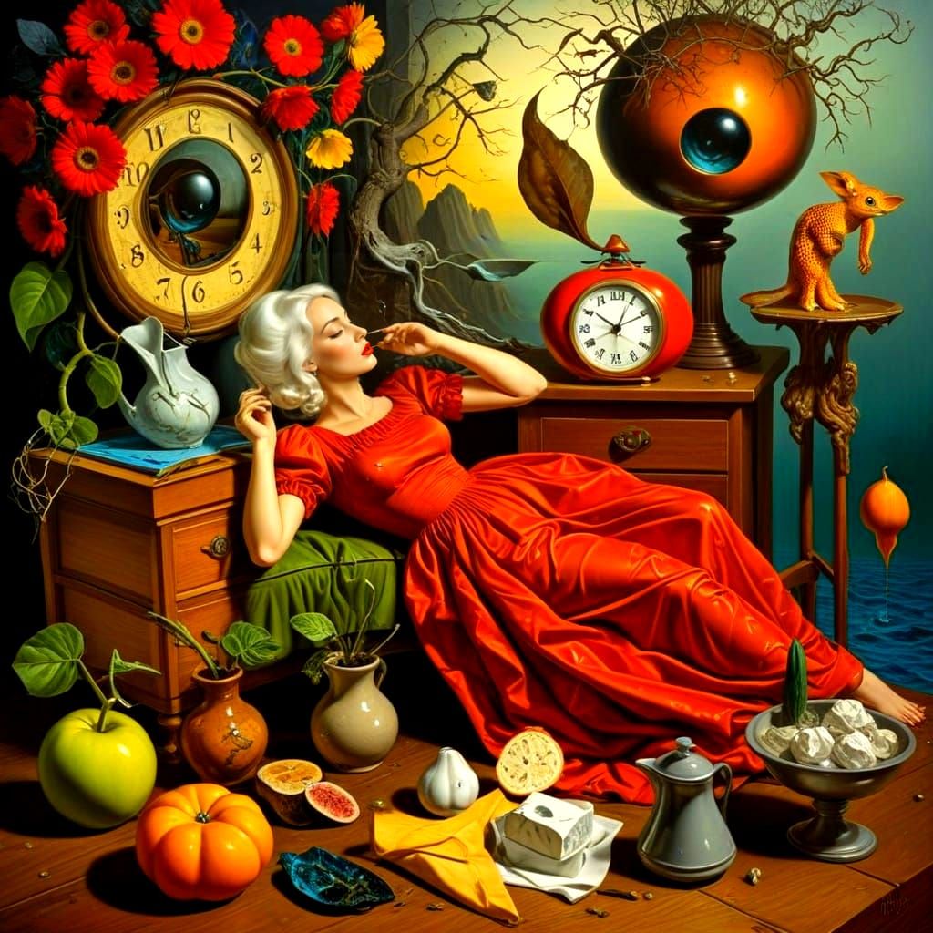 Ethereal Surrealist Landscape in Vibrant, Triadic Colors