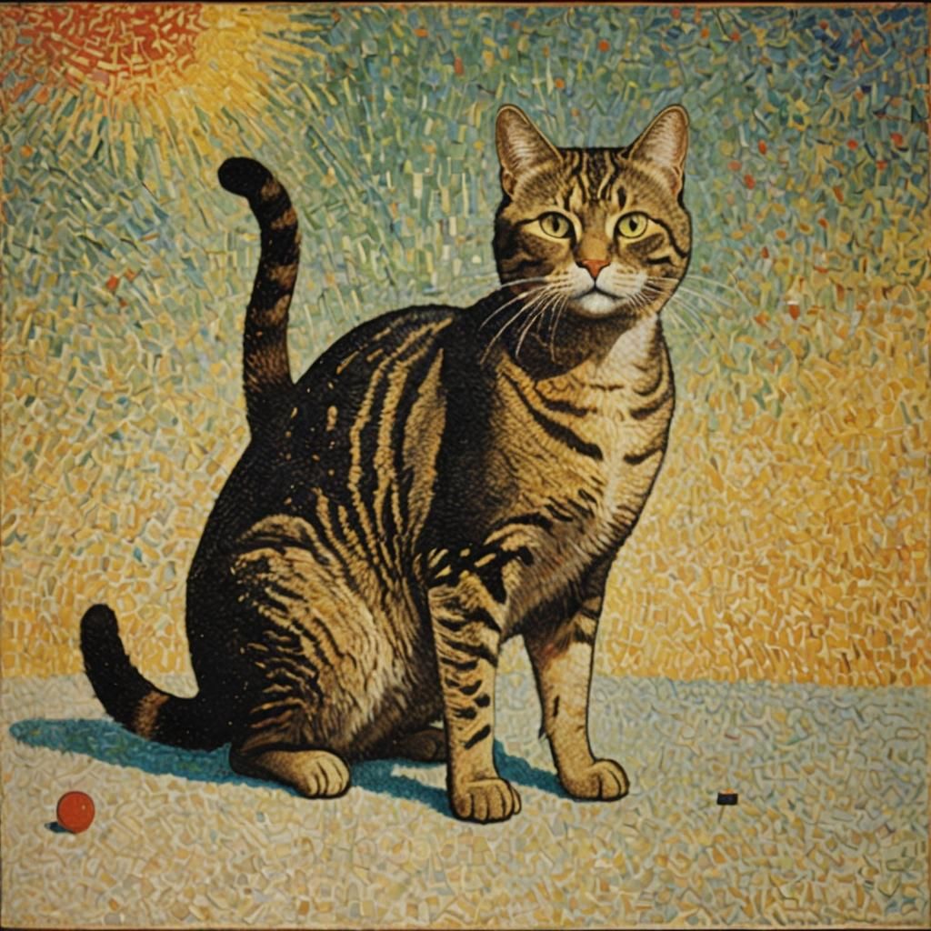 a picture of a cat, by Sun Ra and Georges Seurat
