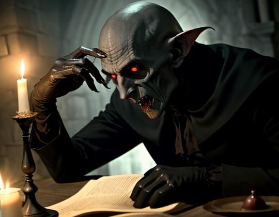 A photorealistic portrait of nosferatu/count Orlok from the 1922 vampire movie nosferatu a symphony of terror  by @ThecosmicVengefulOne12 