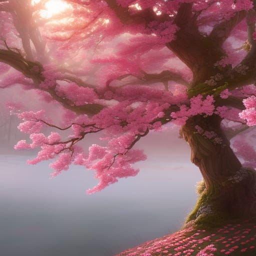 A gorgeous glassy ball of cherry blossom trees ornamented wi...