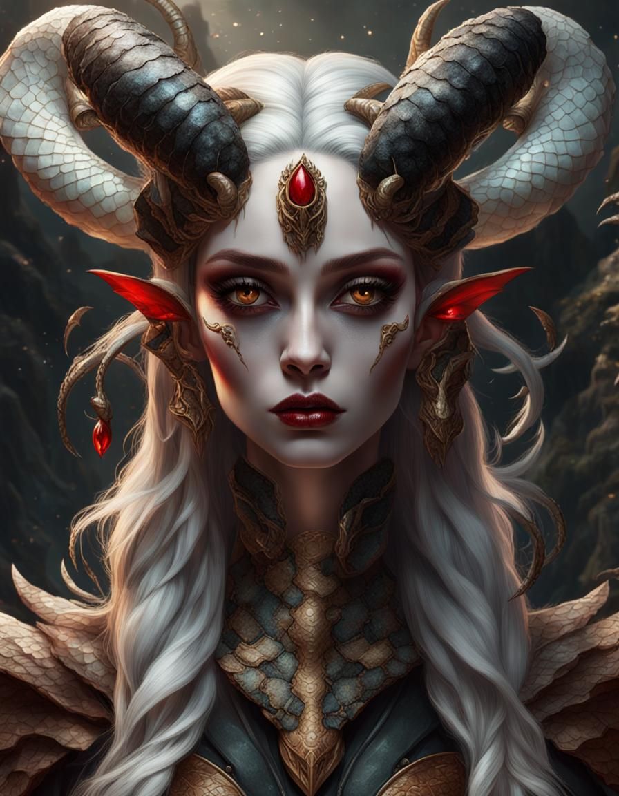 Dark Fantasy Fairy with Snake, Hyperdetailed Concept Art