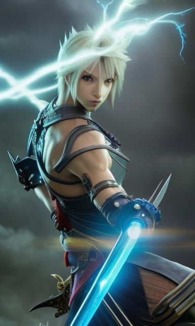 Fantasy Wizard Casts Lightning Spell, Digital Art