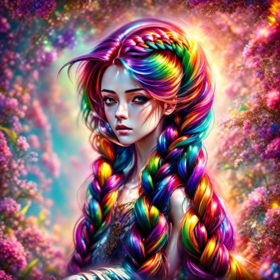 Vibrant Anime Punk Girl with Braids and Spikes