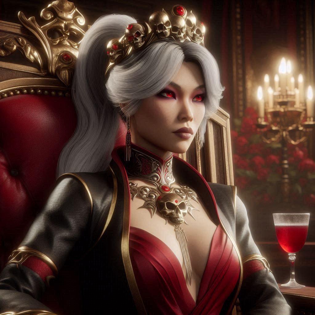 Empress Sindel having red wine at her palace