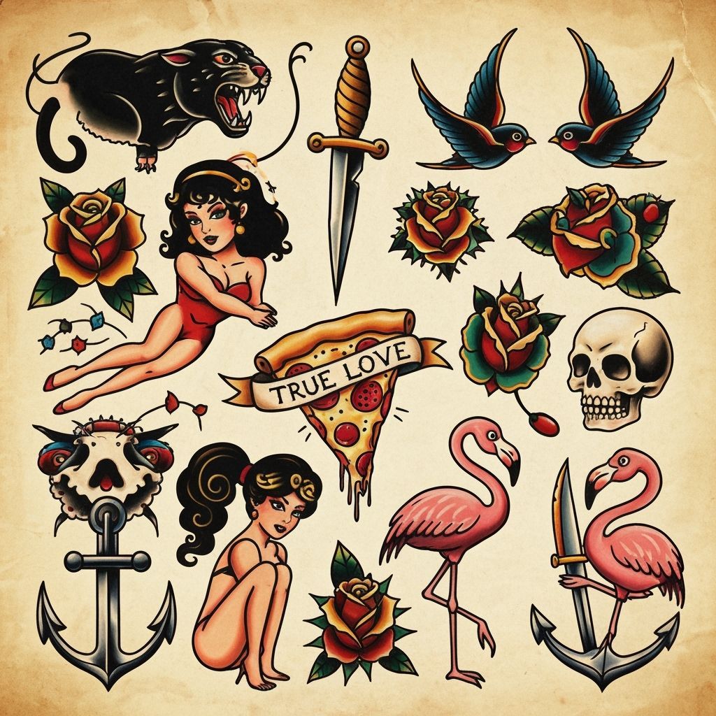 Traditional Tattoo Flash Art with Bold Designs