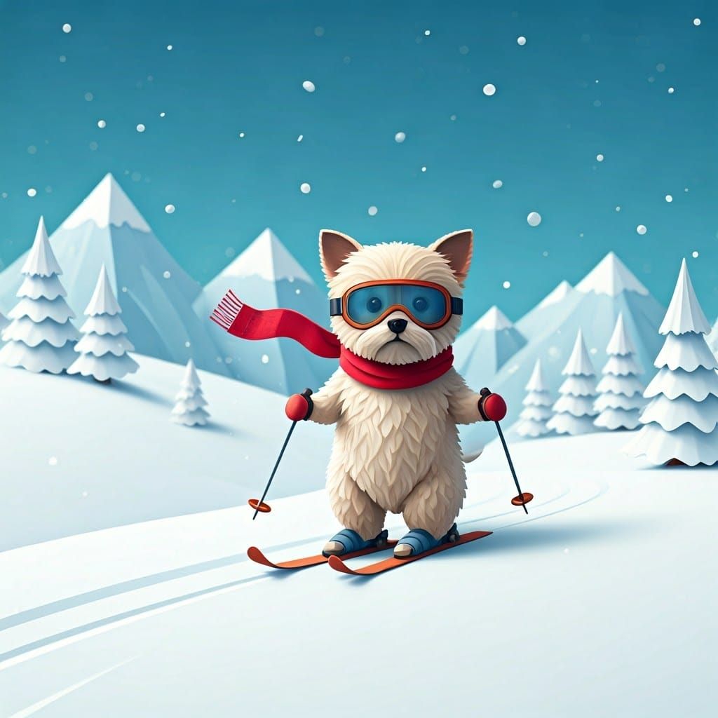 Whimsical Paper Craft Skiing Scene