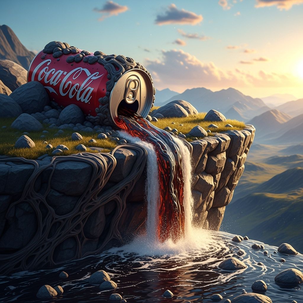 Coca-Cola Can Integrated into Rocky Cliff Landscape
