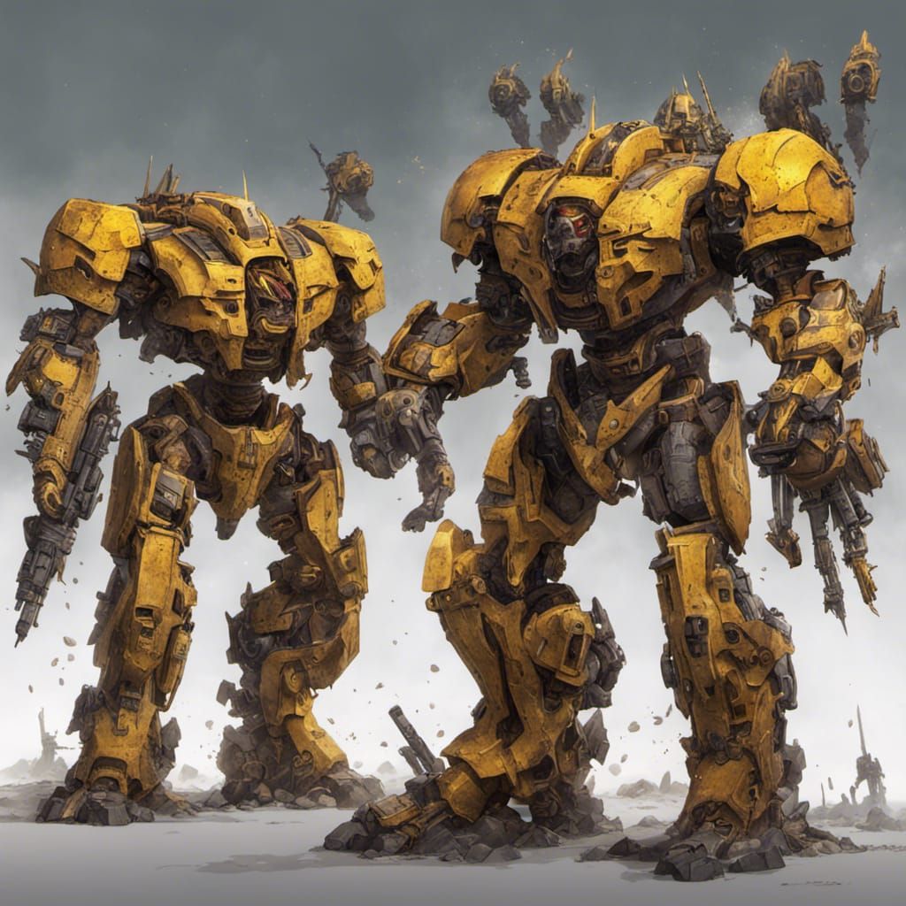 two titan mechs from warhammer mid battle against the chaos the first ...