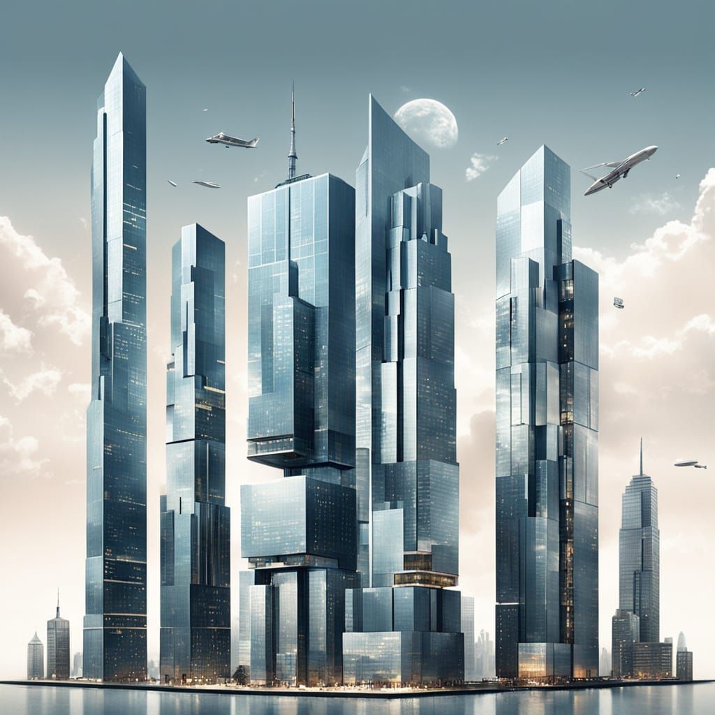 Futuristic Cubist Skyscrapers Cityscape