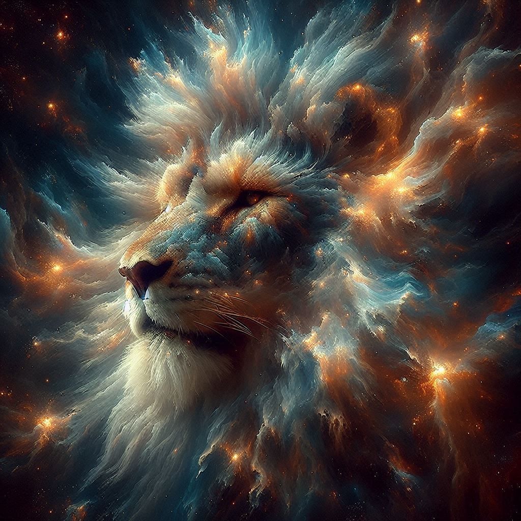 elemental lion face made of electric stars