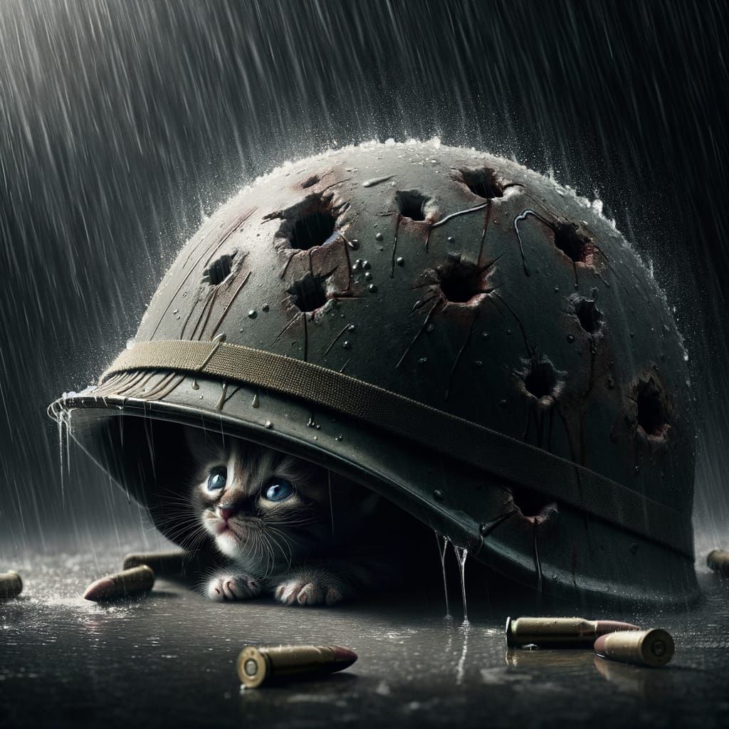 overturned helmet with kitten