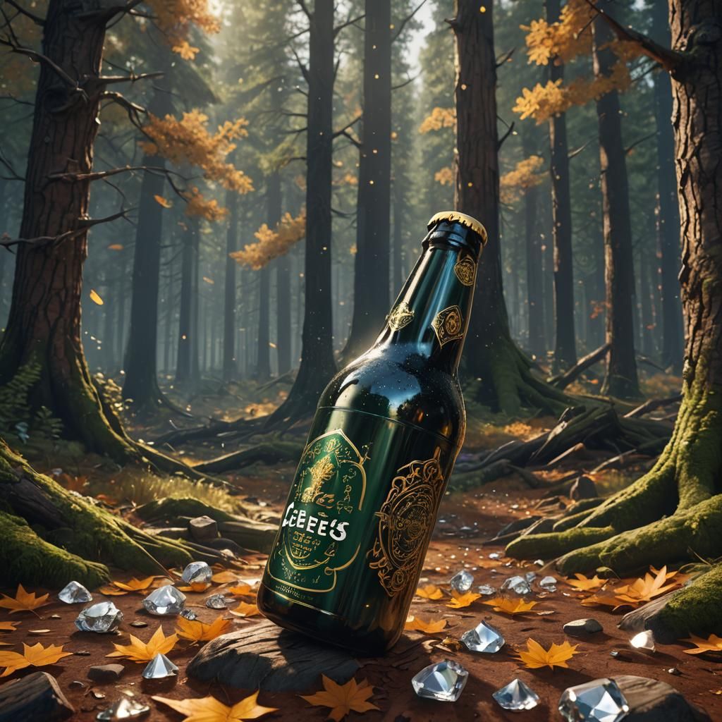 bottle of cerez's beer. fall down. pine woods. diamonds. det...