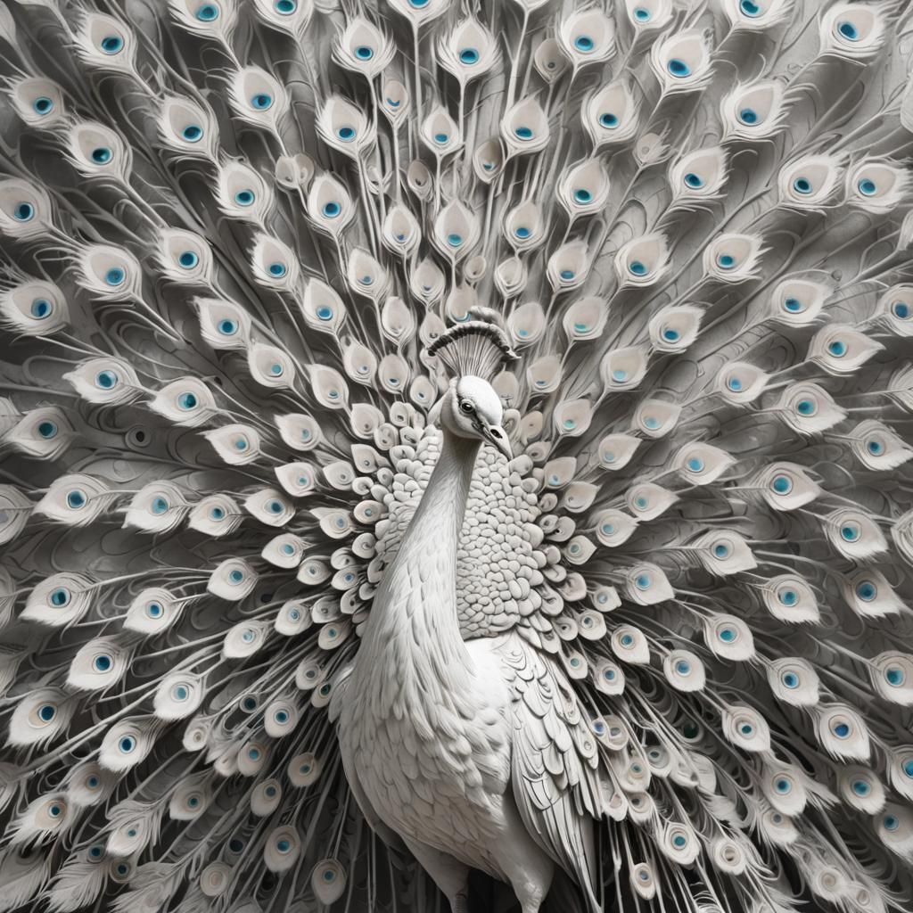 A beautiful and rare all-white albino peacock 8k resolution concept art hyperdetailed trending on Artstation ...  by @Giulia