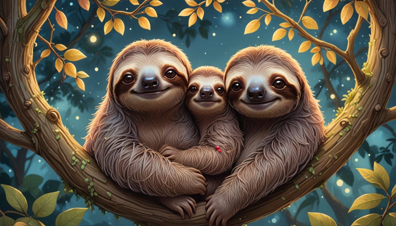 Disney-Inspired Sloth Couple in a Whimsical Tree