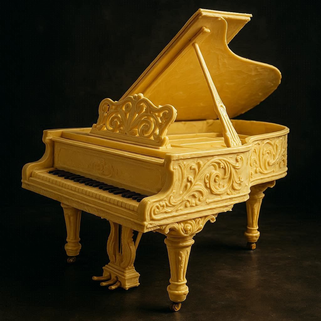 A grand piano made of butter