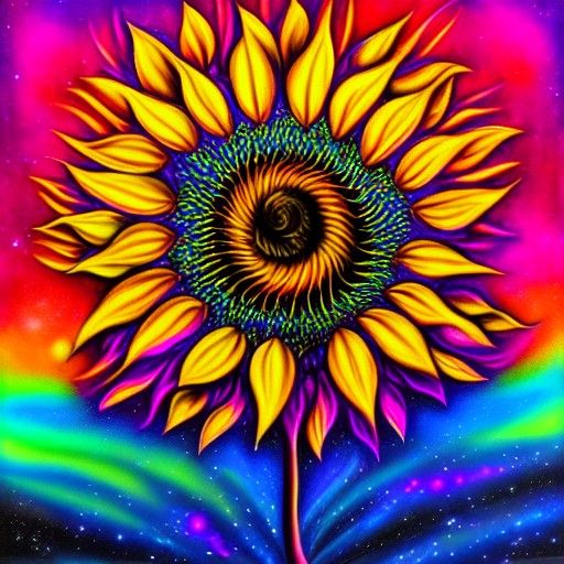 psychedelic sunflower in space airbrush art undefined