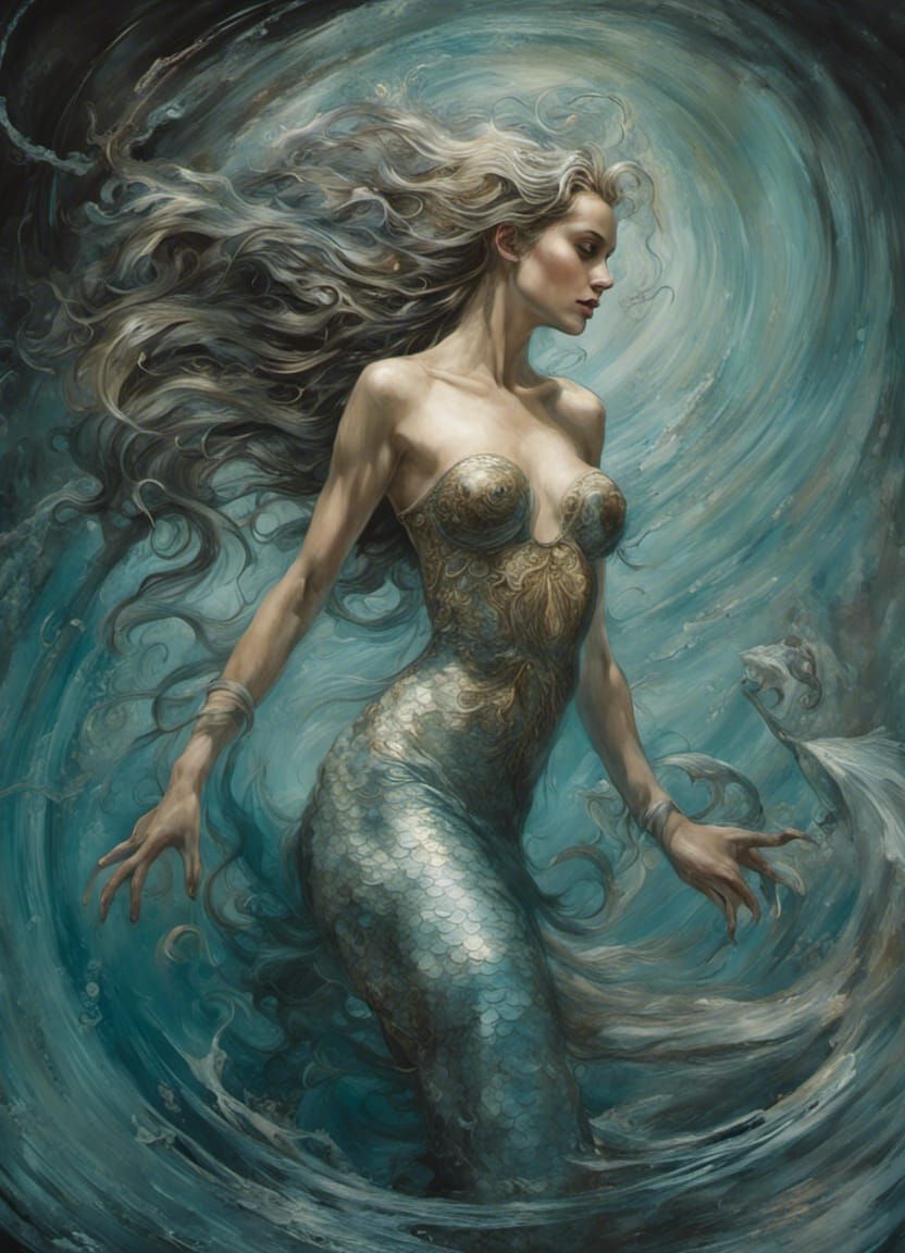 Mermaid caught in a current - AI Generated Artwork - NightCafe Creator