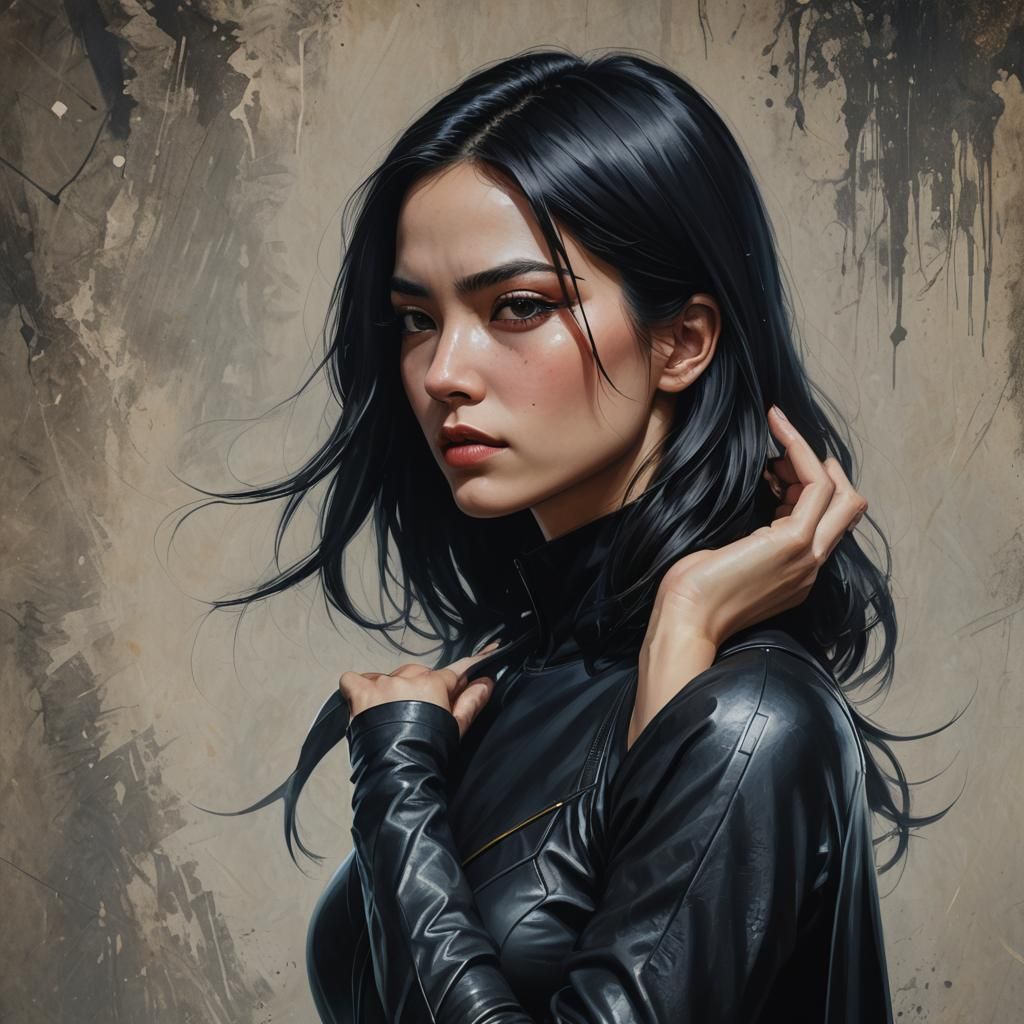 hyperrealistic portrait of a woman in her late-twenties with...