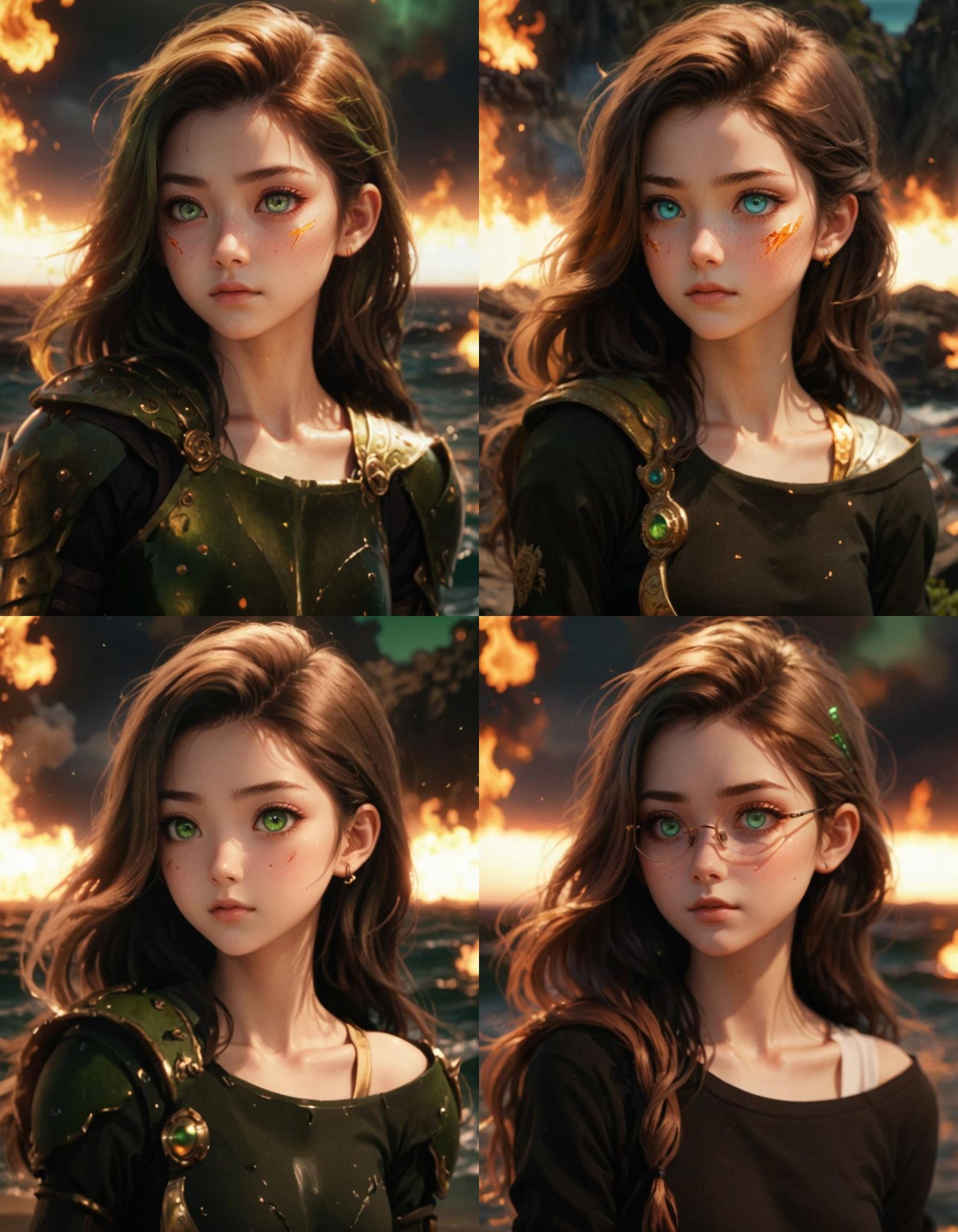 Anime Girl with Green Eyes by the Sea