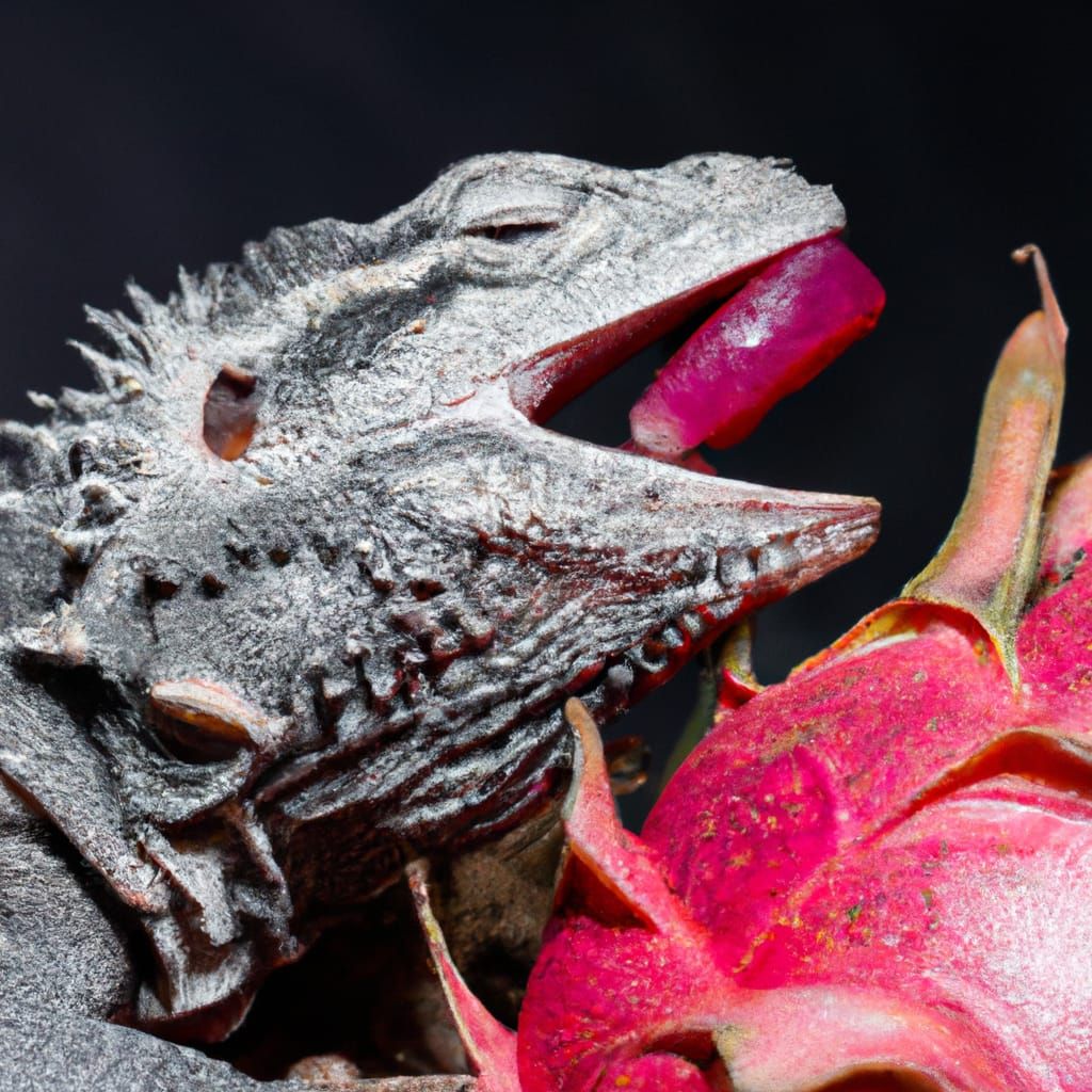 Comodo dragon eating dragon fruit