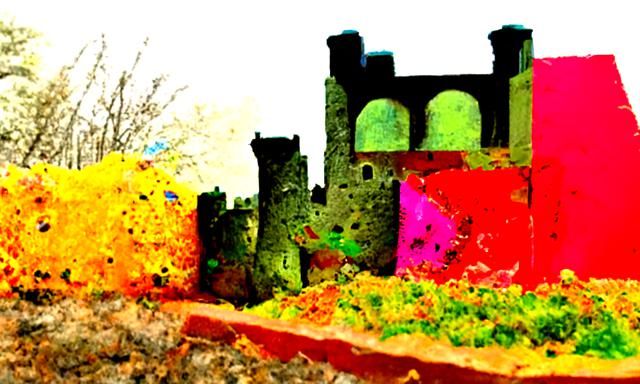 Ruins of a medieval castle colorful