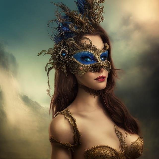 Masquerade, mask, beautiful woman, ball gown, fantasy, hyperreal, dark ...