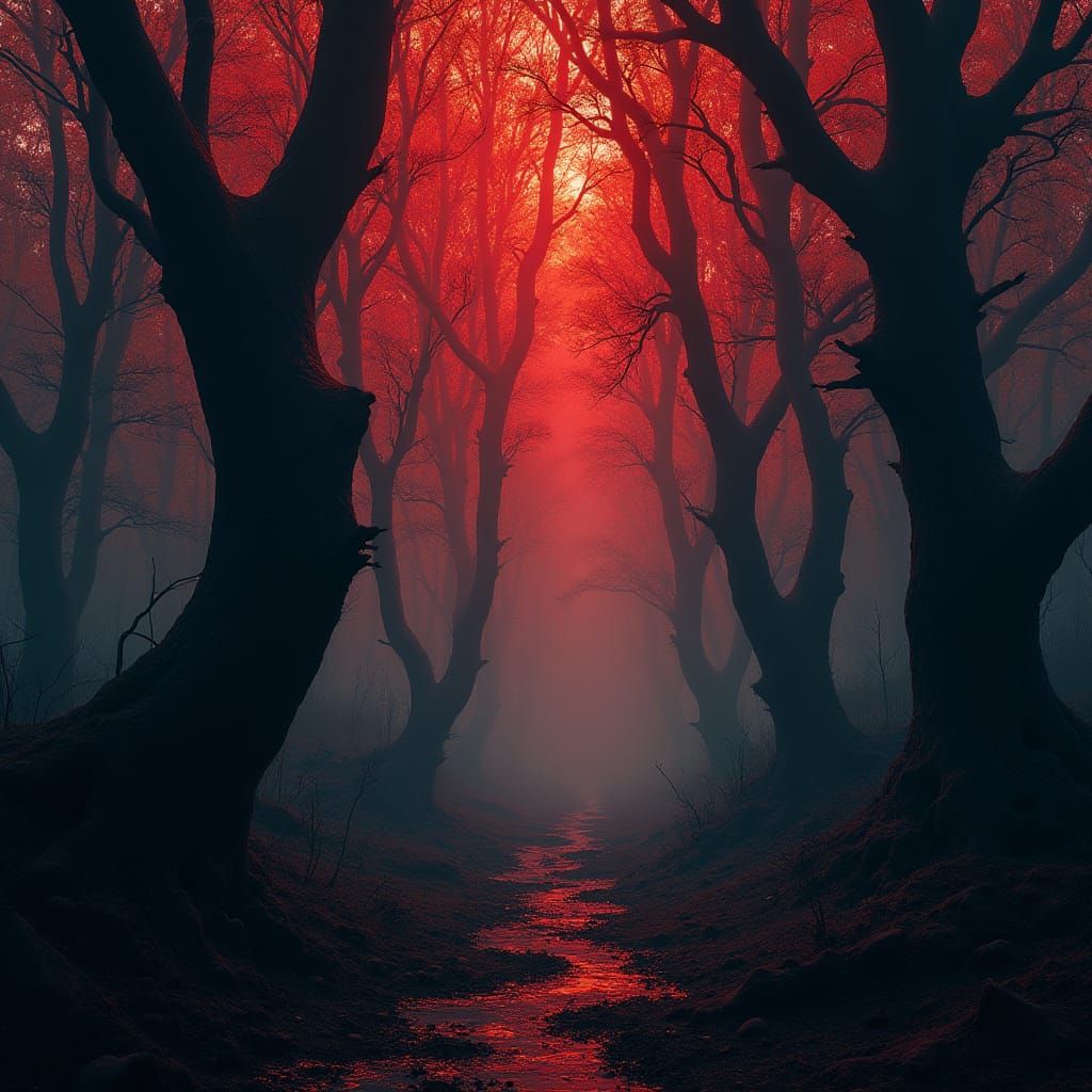 Burning Dark Forest, in a Cyberpunk Aesthetic