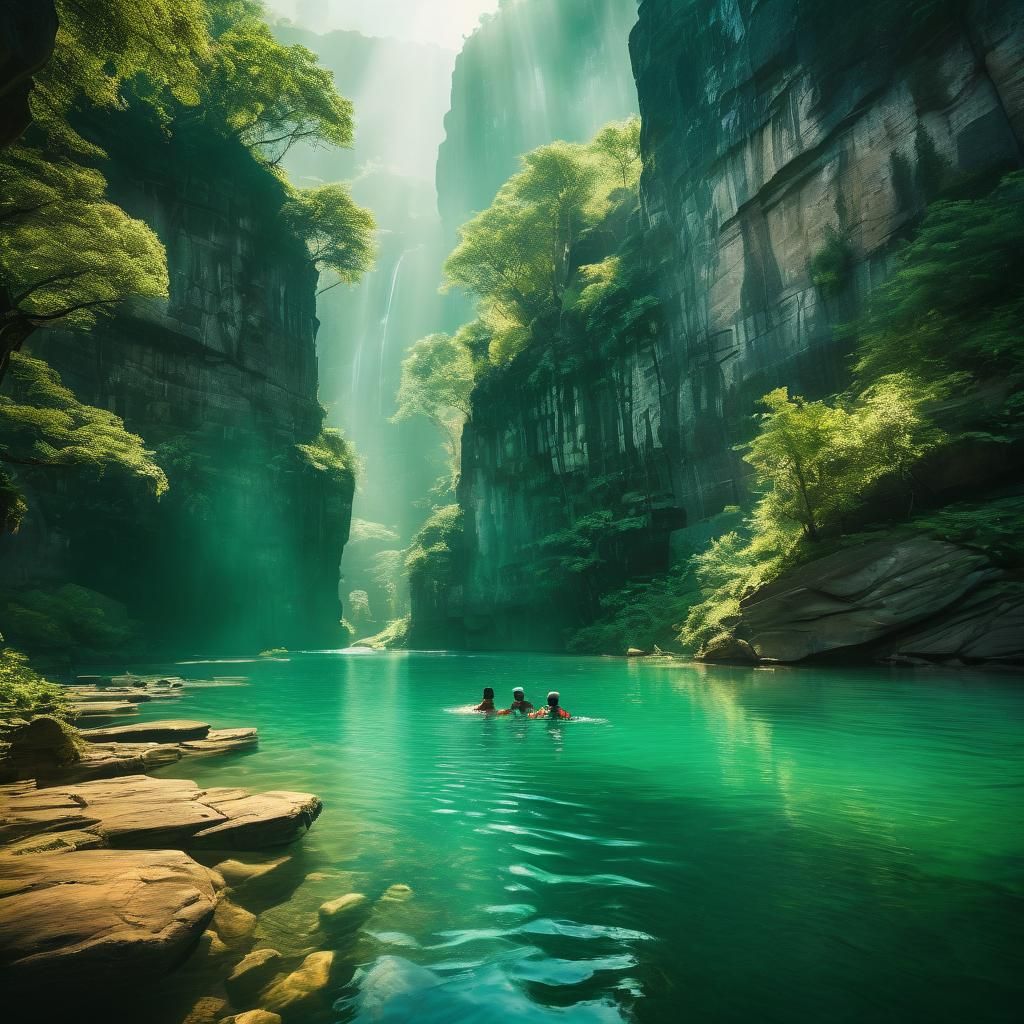 A beautiful cool swimming hole in the midst of the rock walls.