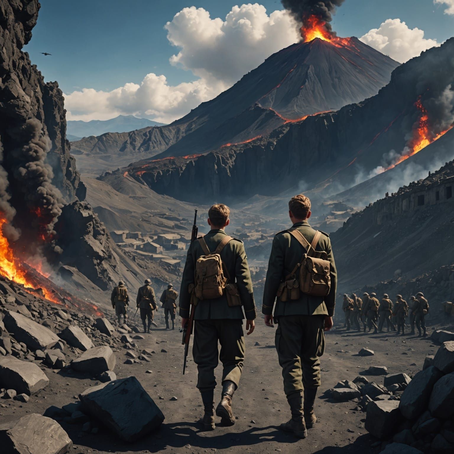 Teenage brother and sister facing down an army of German soldiers at the base of Mount Etna in Sicily during the year 1943.  