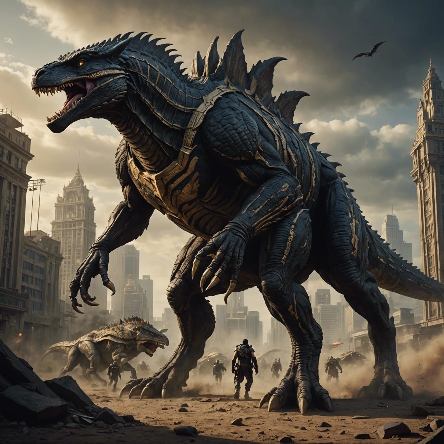 A giant muscular thick Anubis Godzilla velociraptor