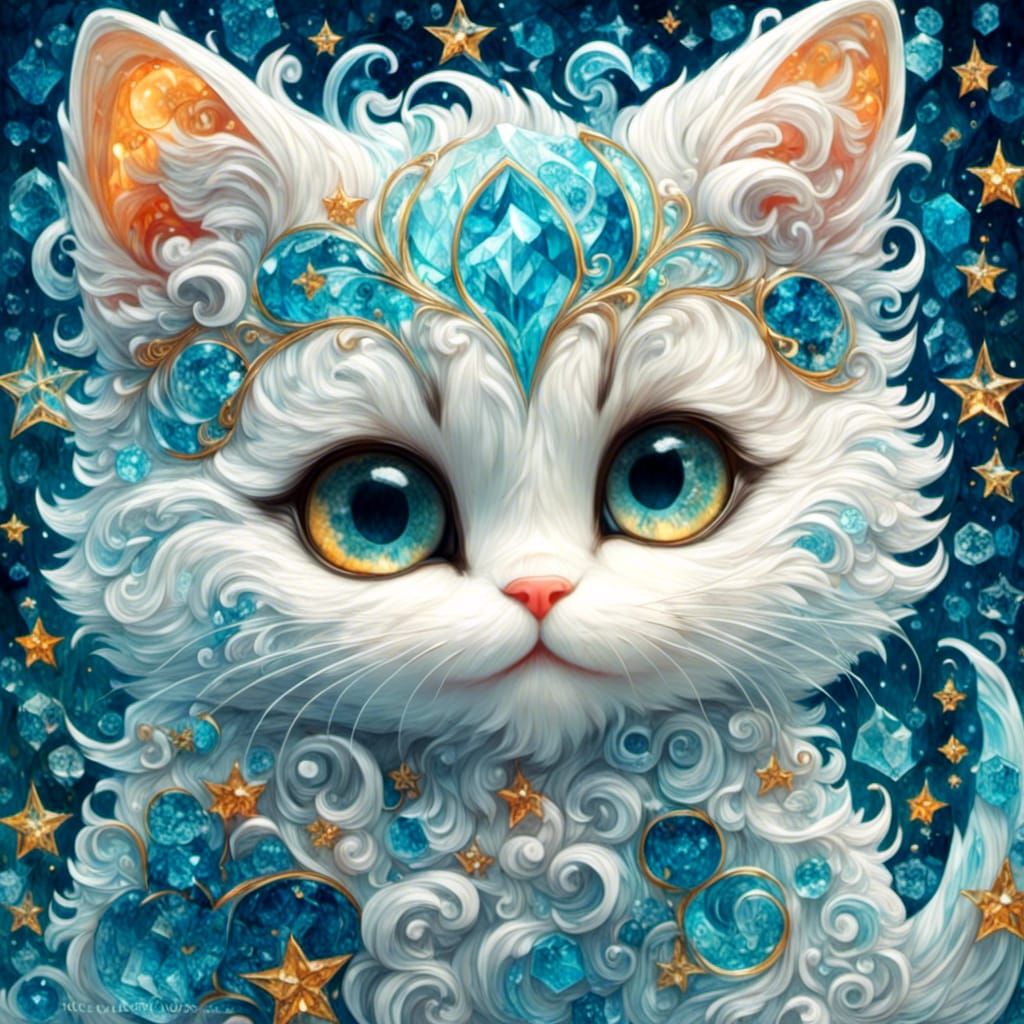 Chibi Cat Stained Glass Fantasy Illustration