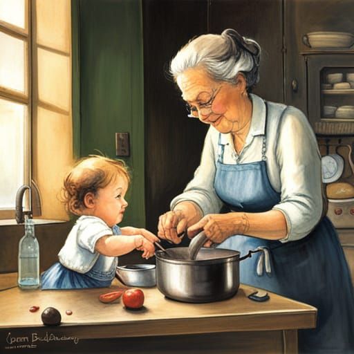 The happy cooking lesson 👩🏻‍🍳; 👵🏻&👧🏻  by @Lavamelis Lavendula