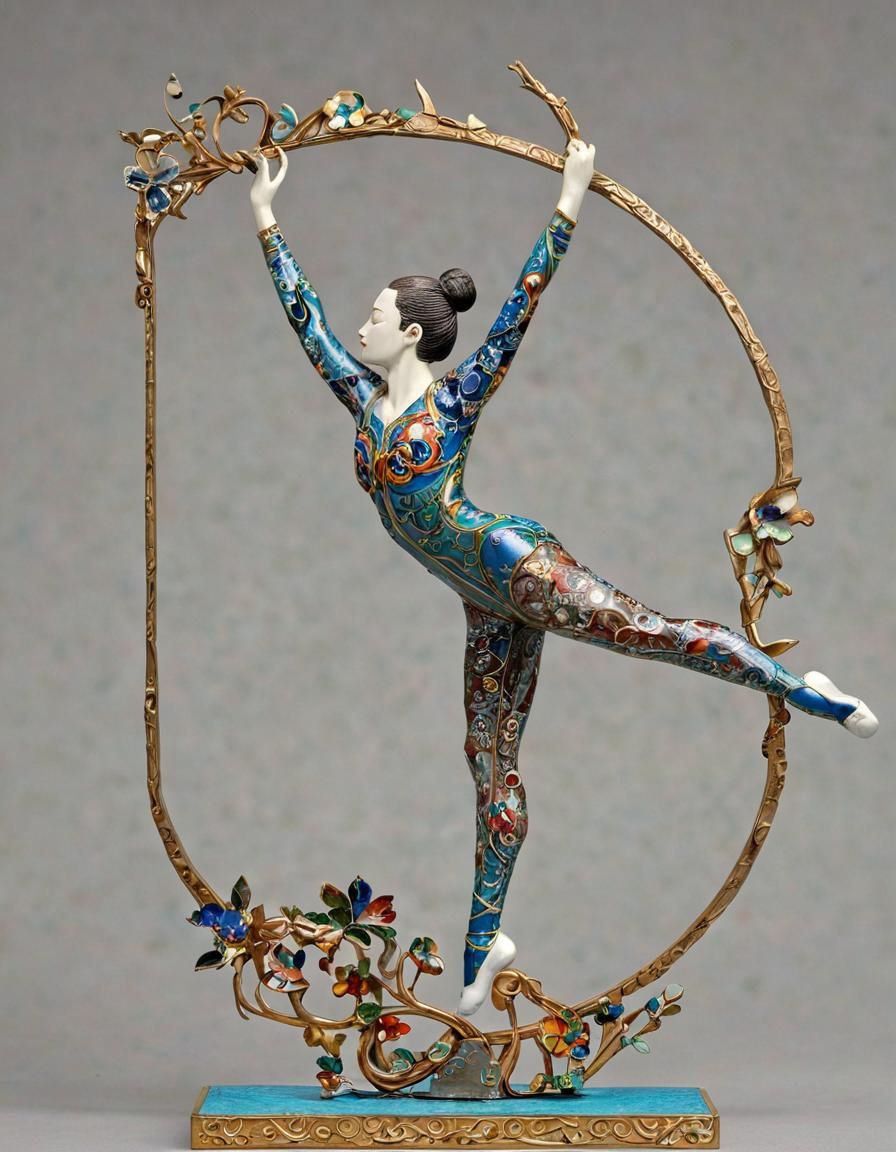 Cloisonné Assemblage, Womens Gymnastics, Lina Iris Viktor, intricate sculpture, Paris Olympics,   by @Mantooth Gage
