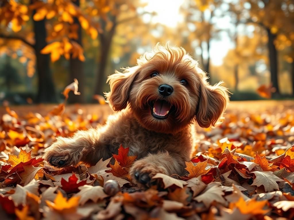 Happy pup playing in the Autumnal leaves  by @Fiona Etkin 1974 