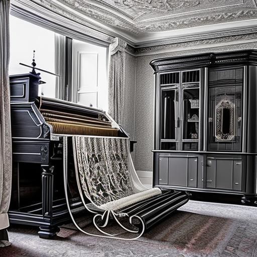 Highly Detailed Jacquard Loom making Damask in a Small Room