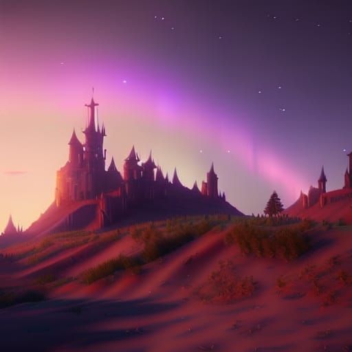 landscape desert dusk starry sky with Castle