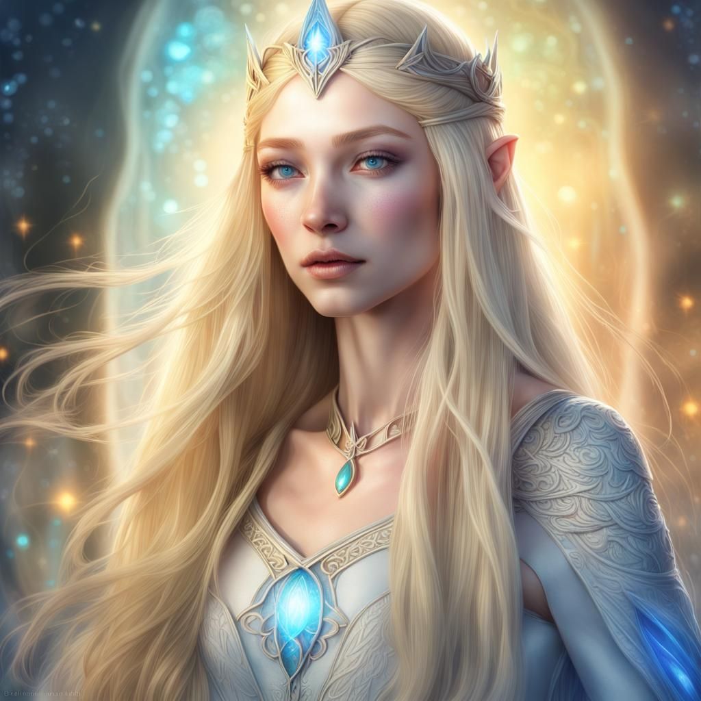 Galadriel, Elven Princess, beautiful woman, blonde silky very long hair ...