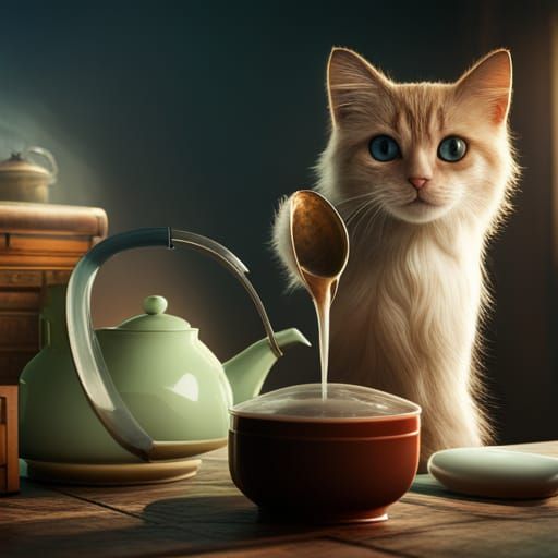 Cat making tea