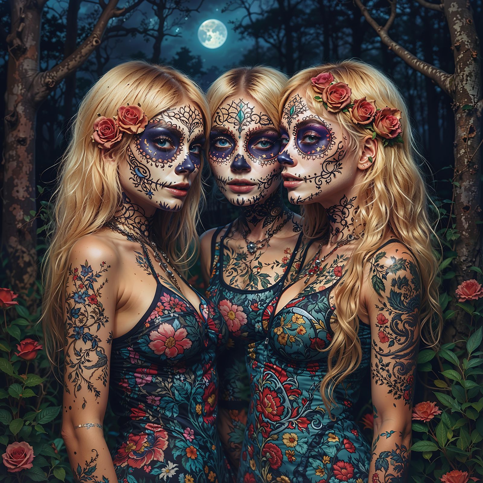 Blonde Triplet sugar skull girls