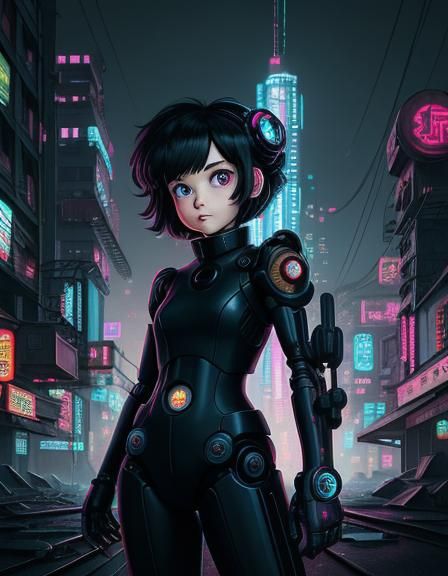 Big Head, Small Body, Big Eyes, Chibi, Robotgirl. 90's dark ...