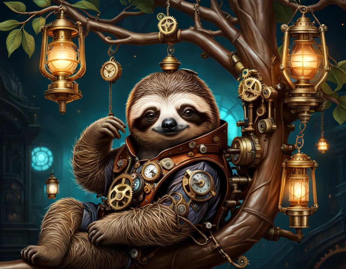 Steampunk Sloth on Steampunk Tree Chair  by @DIGITaiLS